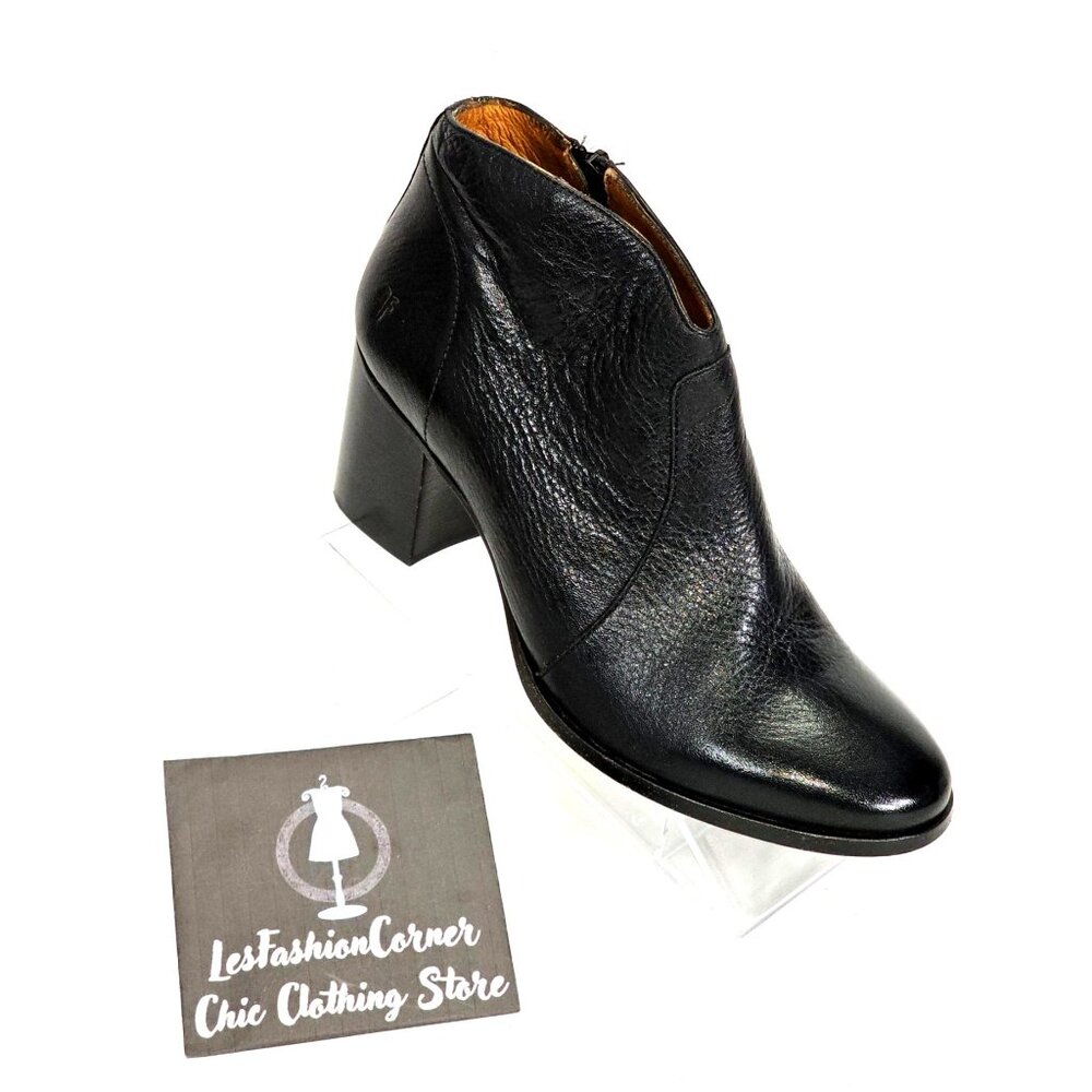 Frye Women’s Black Leather Nora Zip Short Ankle Block Heel Boot Size 9B 1778 - Picture 15 of 16